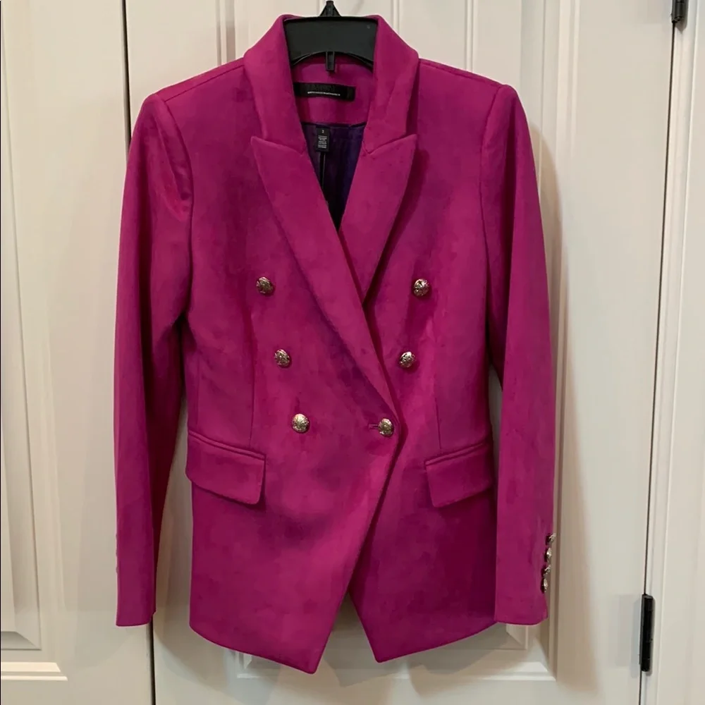 White House Black Market Magenta Ultra Suede Double-Breasted Trophy Blazer 2 - Picture 3 of 14